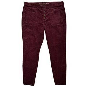 American Eagle Hi-Rise Jegging Corduroy Jeans Size 18 Burgundy Button Fly High‎